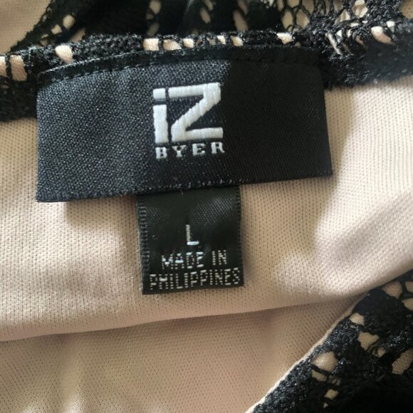 IZ BYER BLACK LACE OVERLAY CREAM POP FIT & FLARE OPEN BACK DRESS SIZE LARGE-EUC - Picture 6 of 7